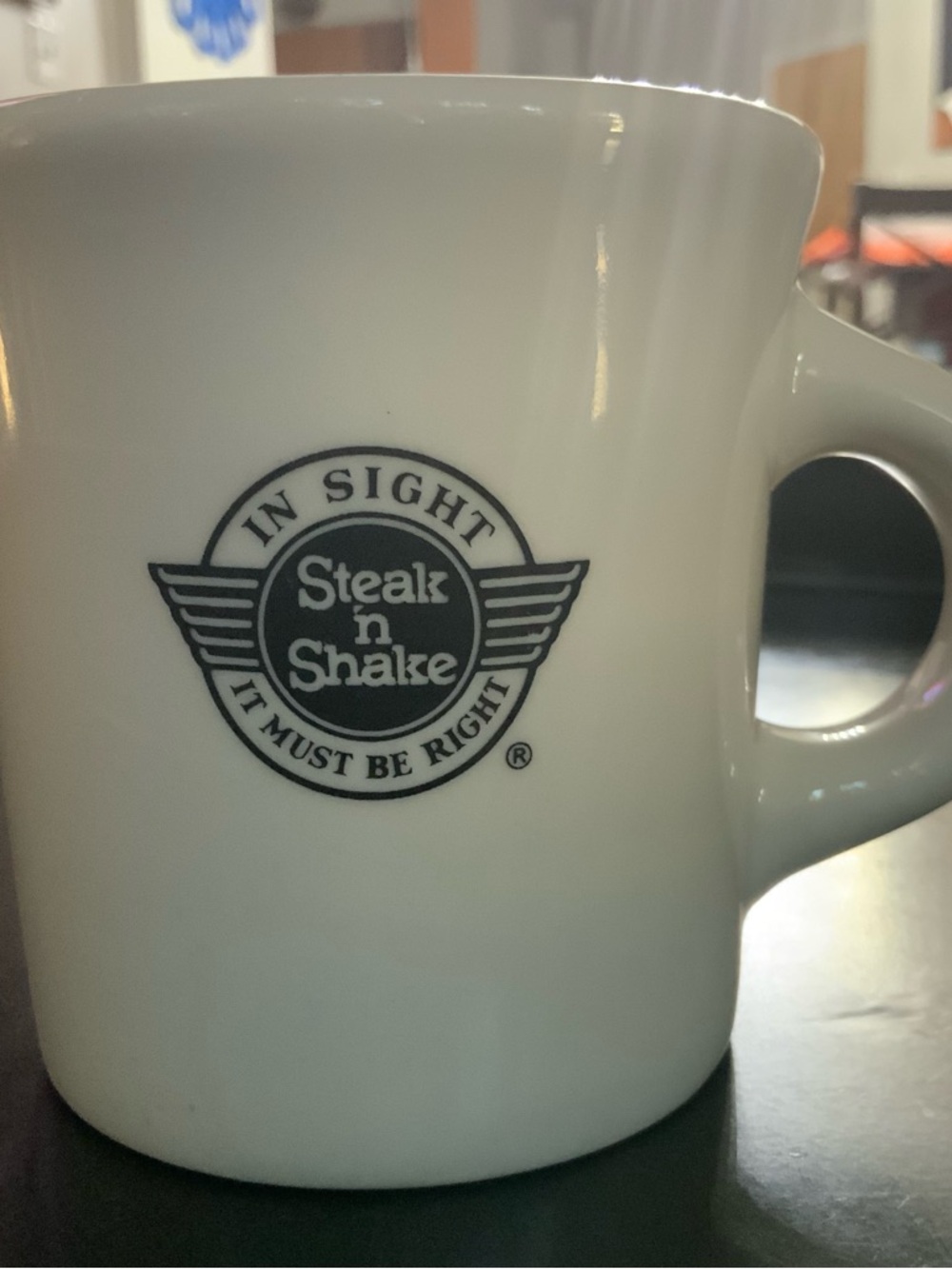 Vintage 8oz Homer Laughlin White Mug with Black Steak 'n Shake Logo